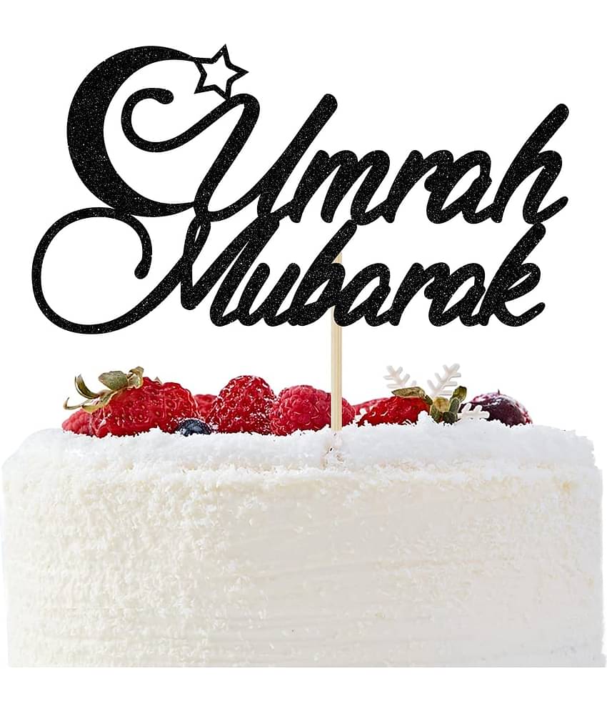 ZYOZI ® Black Glitter Umrah Mubarak Cake Topper, Eid Festival Islam Party Decorations - Eid Mubarak, Umrah Mubarak Islamic Party Decorations Cake Topper - Eid Mubarak Ramadan Mubarak Cake Topper