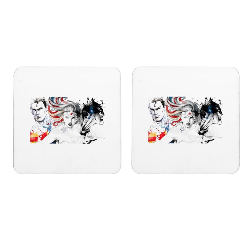 Multicolor Dawn Of Justice Set Of 2 Square Wooden Coaster