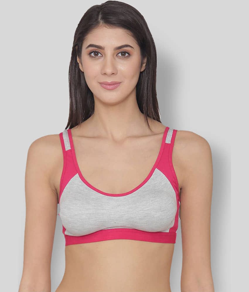 N-Gal Red Cotton Color Blocking Sports Bra