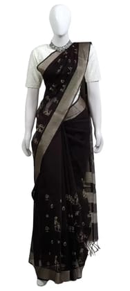 Saura Art Cotton Saree Charcoal Black Tribal Figures