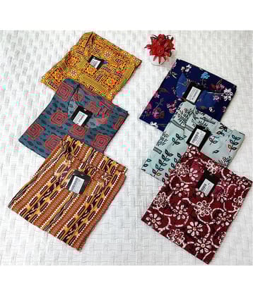 Ethnicbasket Pack of 6 Crepe Printed Straight Women's Kurti - ( Multicolor3 )