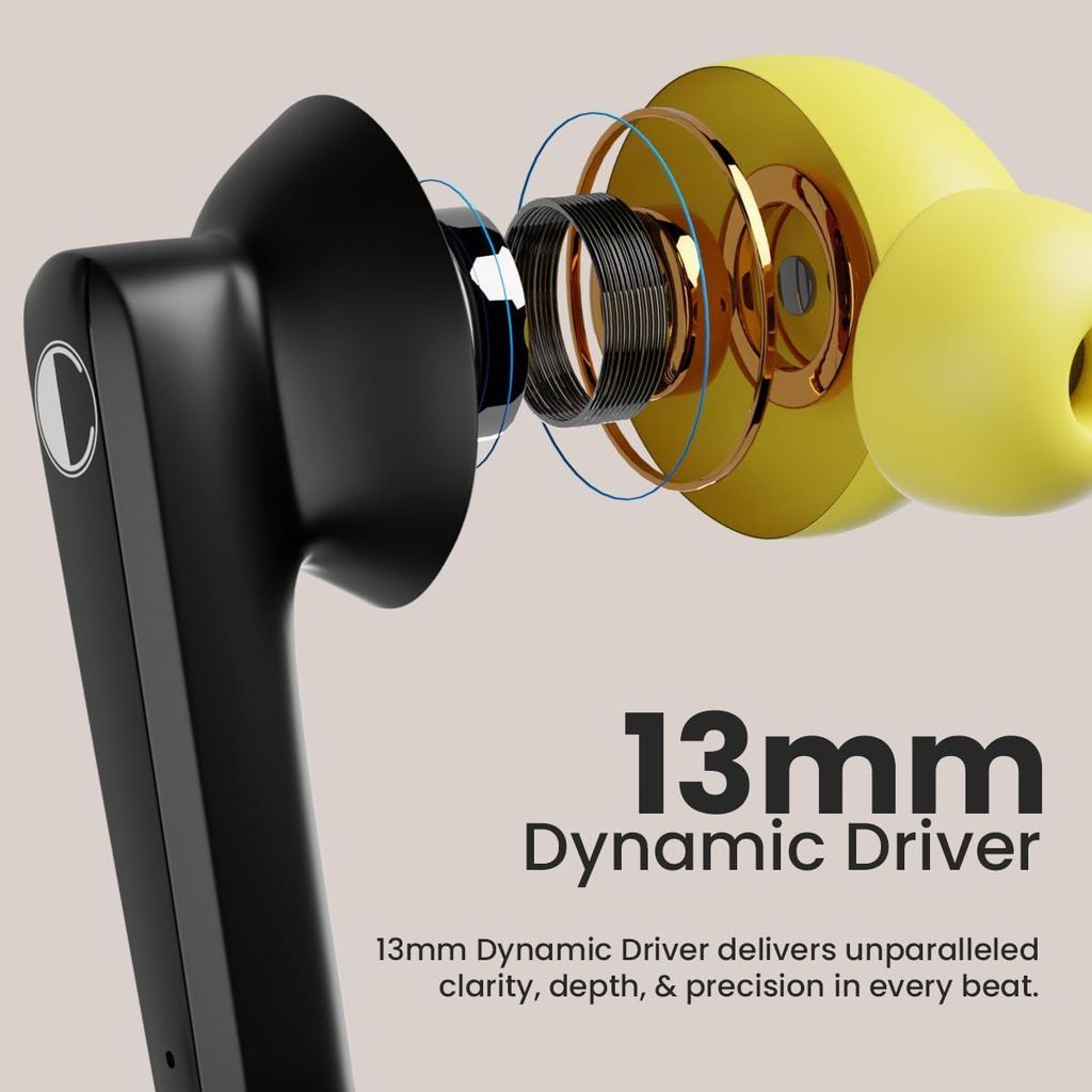CELLECOR BroPods CB03-ACE TWS with 40 Hours Playtime, Automatic Pairing, HD Sound and 5.1V Bluetooth (Black-Yellow)