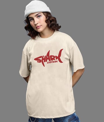 Leotude Women Cotton Blend Printed Oversized Fit Round Neck T-Shirt ( Beige )