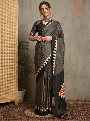 Ajrak Crepe Block Print Sarees 405