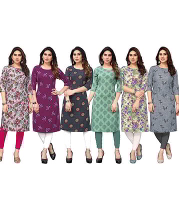 KETAKI FASHION Crepe Printed Straight Women's Kurti - Multicolor3 ( Pack of 6 )