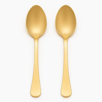 Golden Color Spoon (Pack of 2) - 14.2 cm Long - Stainless Steel with Gold Finish | Luxury Tea & Coffee Spoons Set - Dessert Spoon - Soup Spoons - Modern Design Serving Tableware