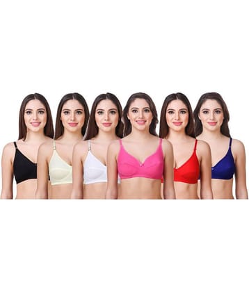 Kiran Enterprises Pack of 6 Cotton Non Padded Women's Push Up Bra ( Multi Color )