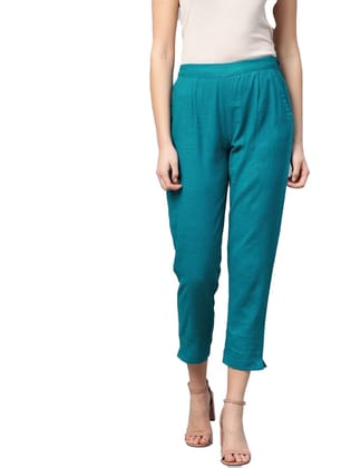 Womens Casual Solid Cotton Slub Trouser Pant Size M (Rama Blue)