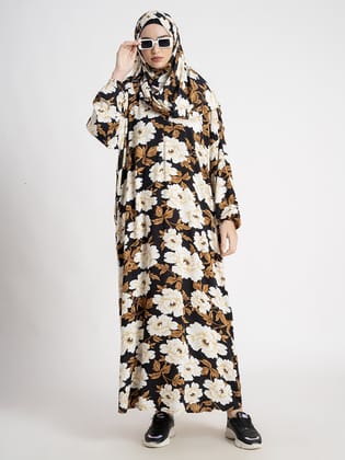 Chic Floral Print Prayer Gown Multi-Small