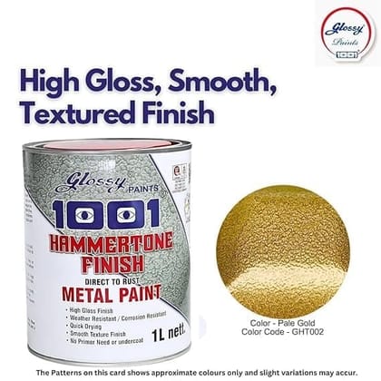 1001 Hammertone Paint - Hammerite High-Gloss Metal Paint | Ideal for Metal Almirahs, Pipes, Machinery, Coolers, Steel Cupboards, & Woods & More | 1ltr - Pale Gold Color