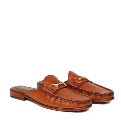 Tan Leather Horsebit Mules with Leather Sole by Brune & Bareskin-40/6