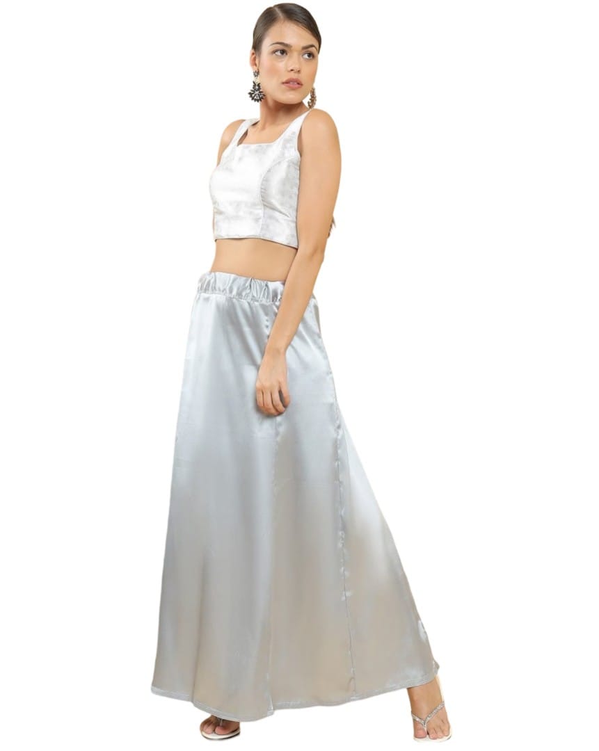 Women's Silk Solid Free Size Petticoat (Grey)