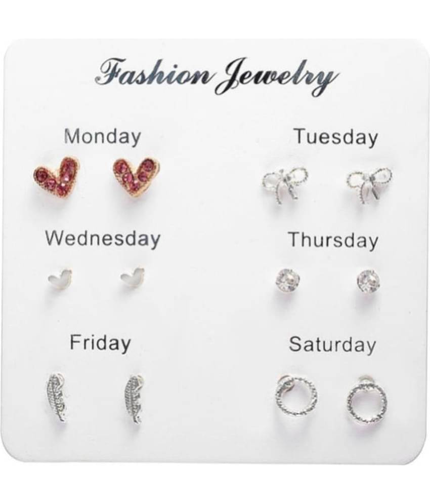 Thrillz Silver Stud Earrings ( Pack of 6 )