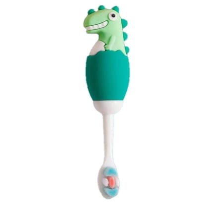 Cute 3D Dino Shape Microfiber Soft Bristles Toothbrush for Kids Age 2+ (Pack of 1)-Dark Green
