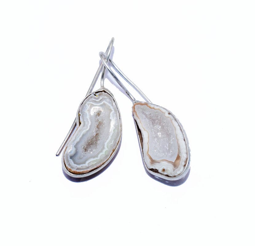 Silver Druzy Stone Work Oxidized Hook Earrings , SER-167-Per Pair