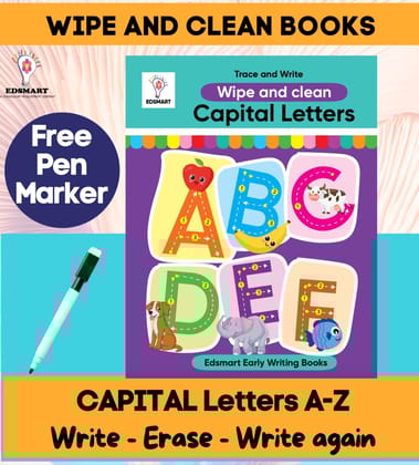 Edsmart Wipe and Clean tracing book: Reusable Capital Letter Tracing Book for 2 year old| Best Pencil Control Tracing Book for Kids activity book with ... abcd writing practice for kids [16 pages] [Staple Bound] [Jan 01, 2023] Edsmart Edu Services Pvt Ltd