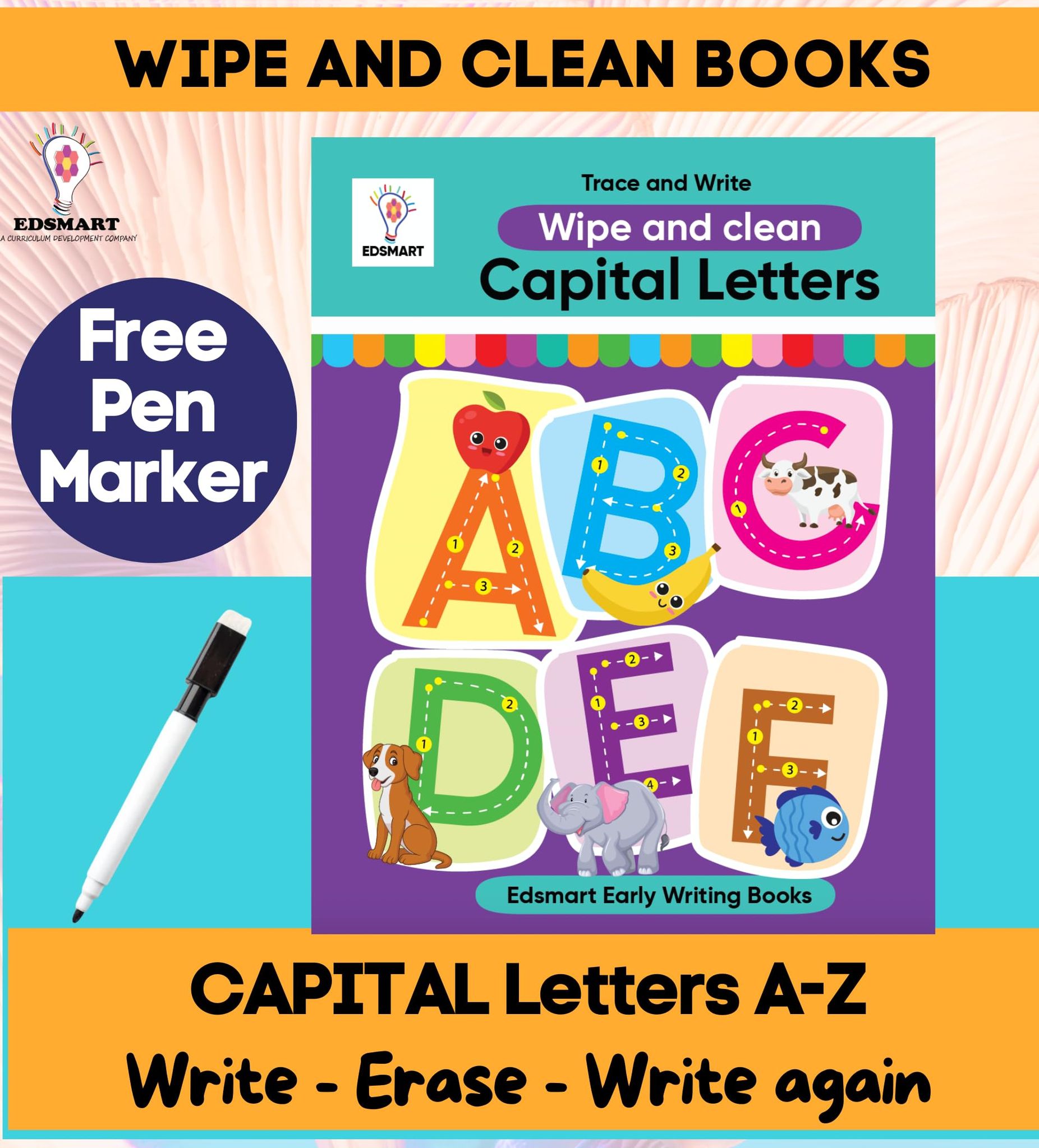 Edsmart Wipe and Clean tracing book: Reusable Capital Letter Tracing Book for 2 year old| Best Pencil Control Tracing Book for Kids activity book with ... abcd writing practice for kids [16 pages] [Staple Bound] [Jan 01, 2023] Edsmart Edu Services Pvt Ltd