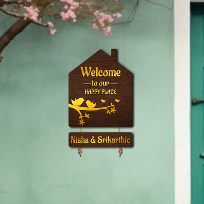 Premium 3D Brown Hut Style Name Plate With Golden Acrylic-Only Hut