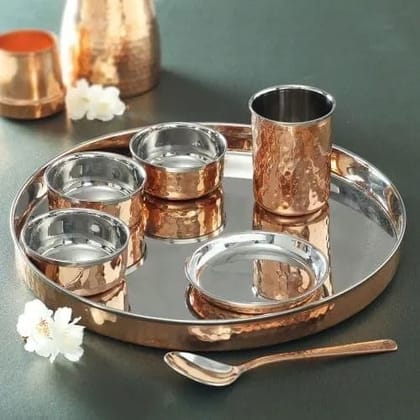 Copper Steel Dinner Thali Set 7 Pcs. (BC097 A)