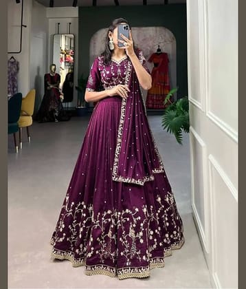 Apnisha Purple Silk Chaniya Choli Semi Stitched Lehenga Single
