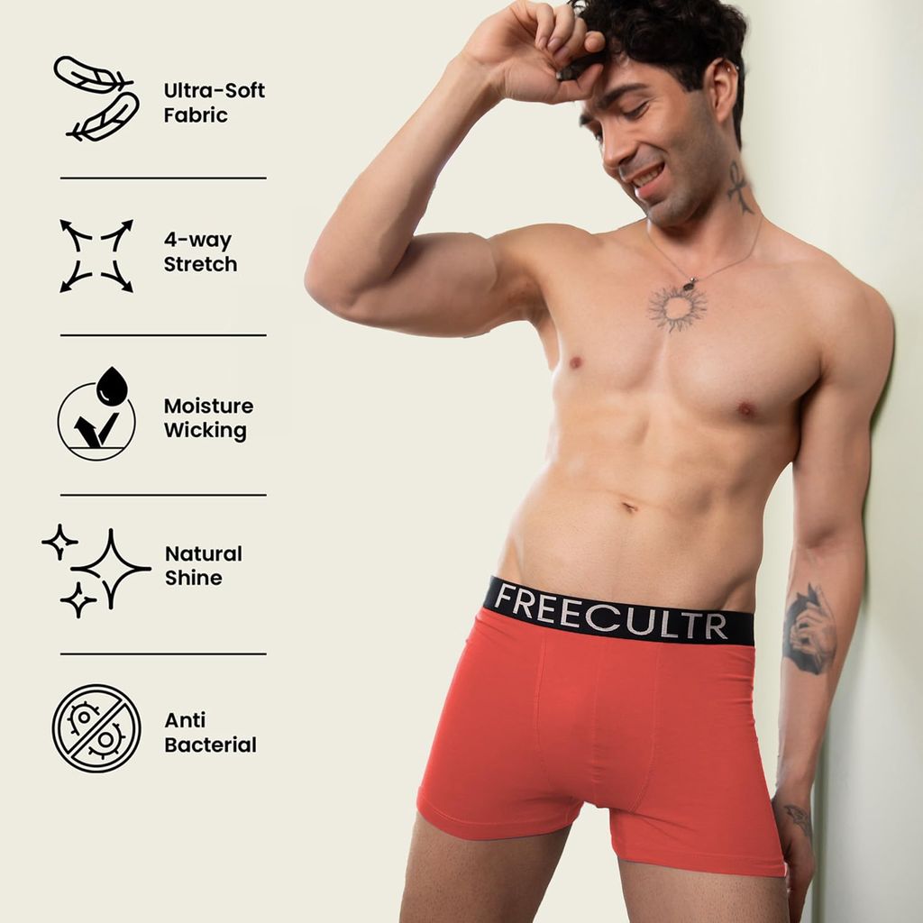 Freecultr Men's Underwear Organic Cotton (Ultrasoft Waistband) Premium Snug-Fit Trunk Pack of 1-Coral