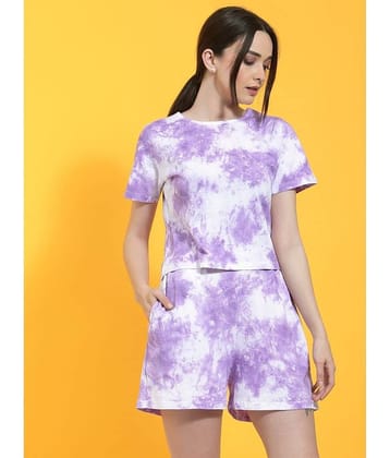 Rigo Women Dyed Top With Shorts Co-Ord Set ( Purple )