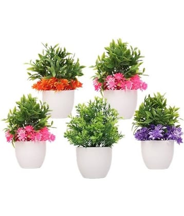 KanRaj - Multicolor Wild Artificial Flowers With Pot ( Pack of 5 )