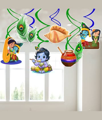 Zyozi® "Lord Krishna" Janmashtami Decorations Kit | Janmashtami Decorations Swirls Hanging - MultiColor Swirls For Janmashtami, Decorations Items For Janmashtami (Pack Of 6)