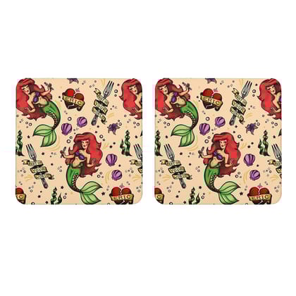 Multicolor Ariel Mermaid Part Of Your World Art Set Of 2 Square Wooden Coaster