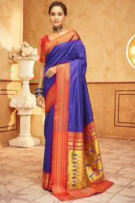 Fuchsia Blue Paithani Silk Saree