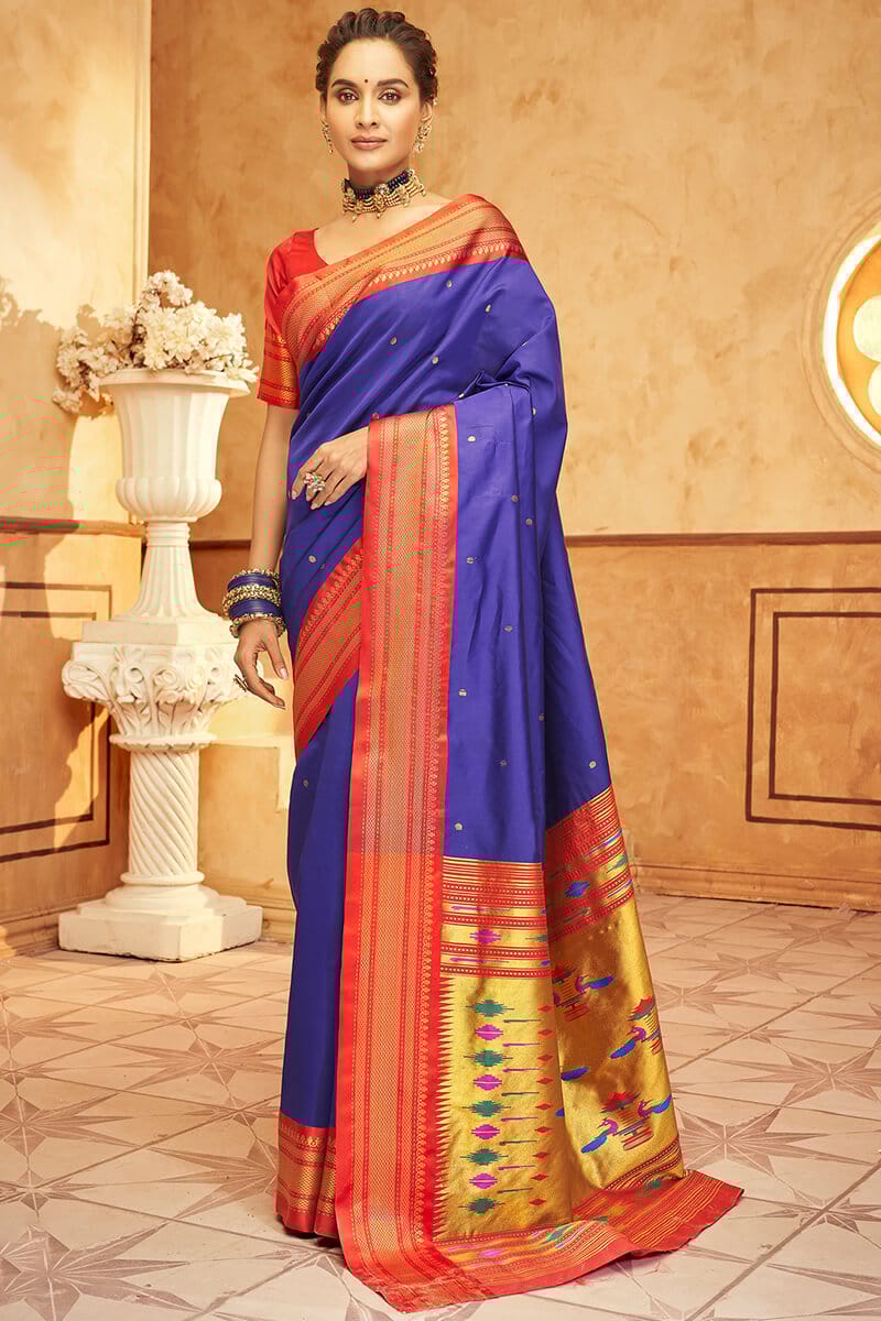 Fuchsia Blue Paithani Silk Saree