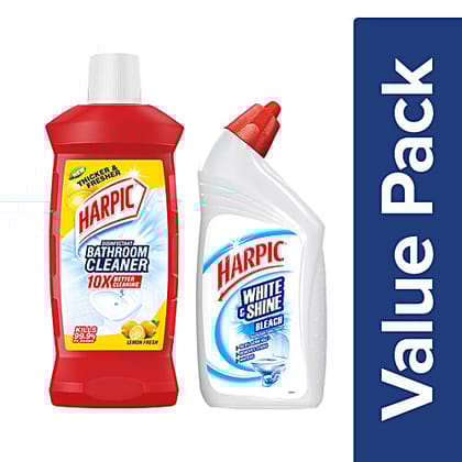 Harpic Bathroom Cleaner Liquid, Lemon 1 L + Toilet Cleaner Bleach 500 ml, Combo (Pack of 2)