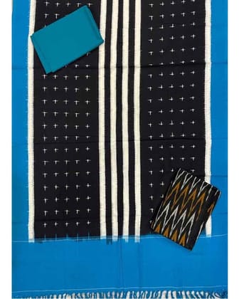 POCHAMPAALLY IKAT COTTON BLACK WITH BLUE COLOR DRESS MATERIAL -C34