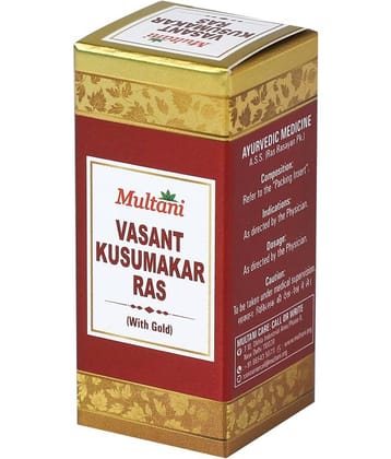 Multani Vasant Kusumakar Ras with 24 Carat gold & Pearl | Helpful in Carbohydrate Metabolism, General Weakness | Helps In Concentration, Urinary Infection & Immunity Booster | 30 Tablets