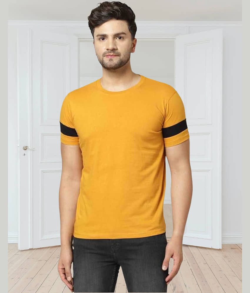 TAZO Cotton Blend Regular Fit Solid Half Sleeves Men's Round T-Shirt - Gold ( Pack of 1 )