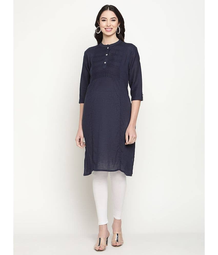Queenley - Navy Cotton Blend Women's Straight Kurti ( Pack of 1 )