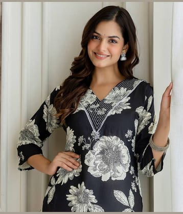 Kapadia Women Rayon Printed Straight Kurti ( Black )