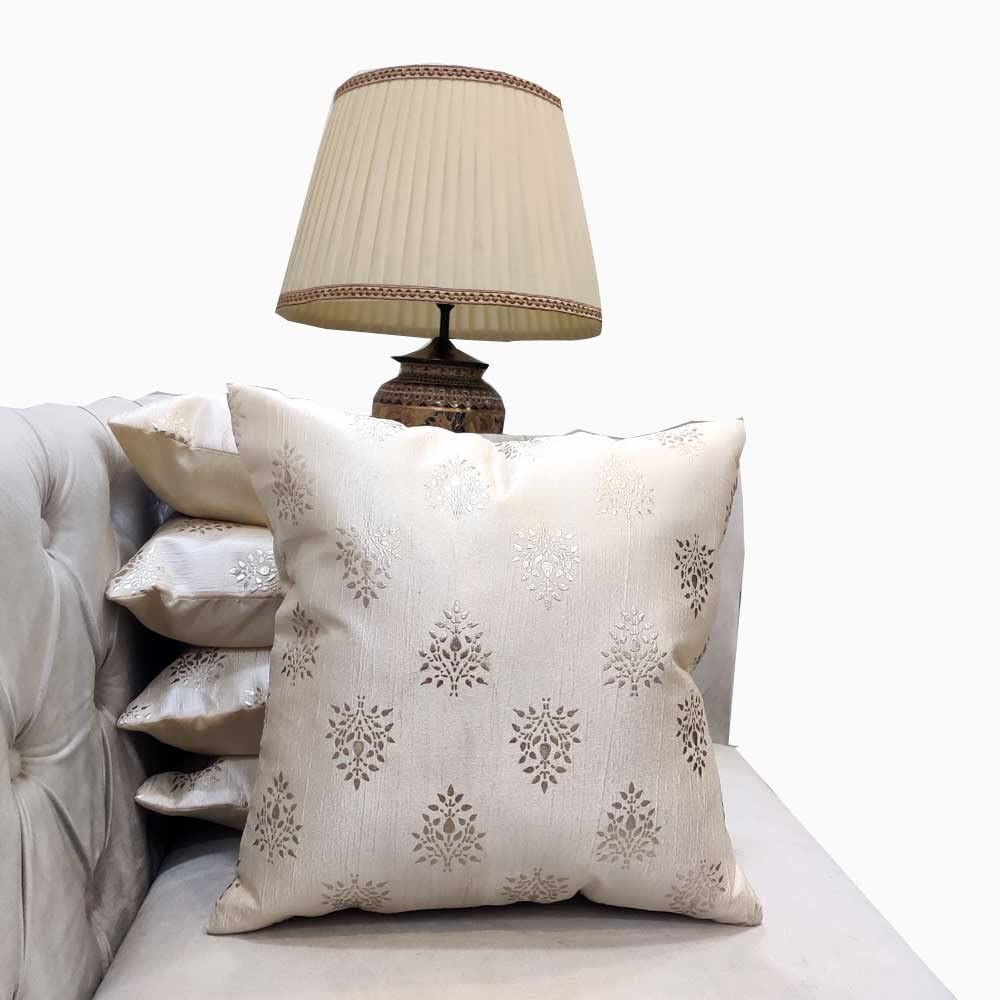 GOODVIBES Polyester Silver Floral Foil Printed Cream Square Cushion Covers (60 cm*60cm, 24 x 24 inch) Pack of 5 - Flowers | Buy online on ZillyBuy