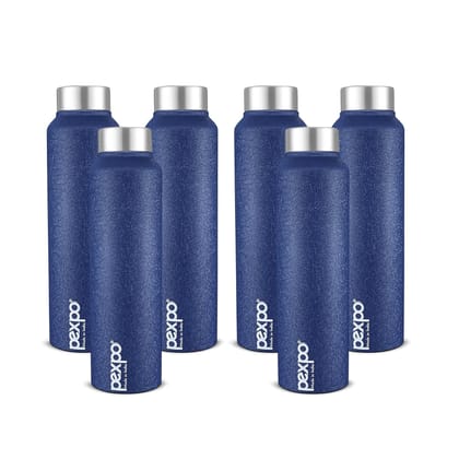 Pexpo Stainless Steel Fridge Water Bottle, 1000 ml, Pack of 6 Blue, Chromo | Fast Cooling & Eco-Friendly Water Bottle