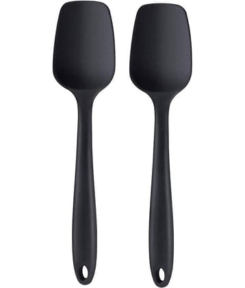 Baskety Silicone Mixing Serving Spoon Spatula ( Pack of 2,Black )