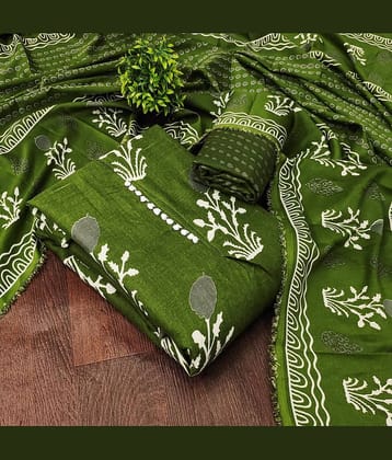 Rangtulika Ethnics Women Cotton Unstitched Dress Material ( Green )