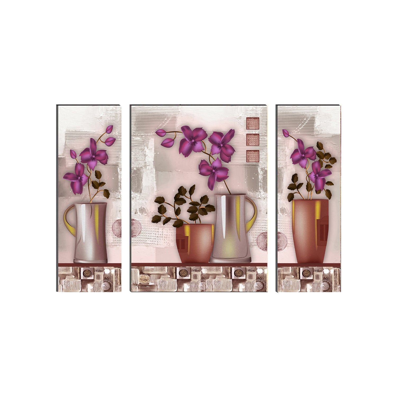 6MM MDF Set of 3 Botanical Floral Satin Matt Texture UV Art Painting