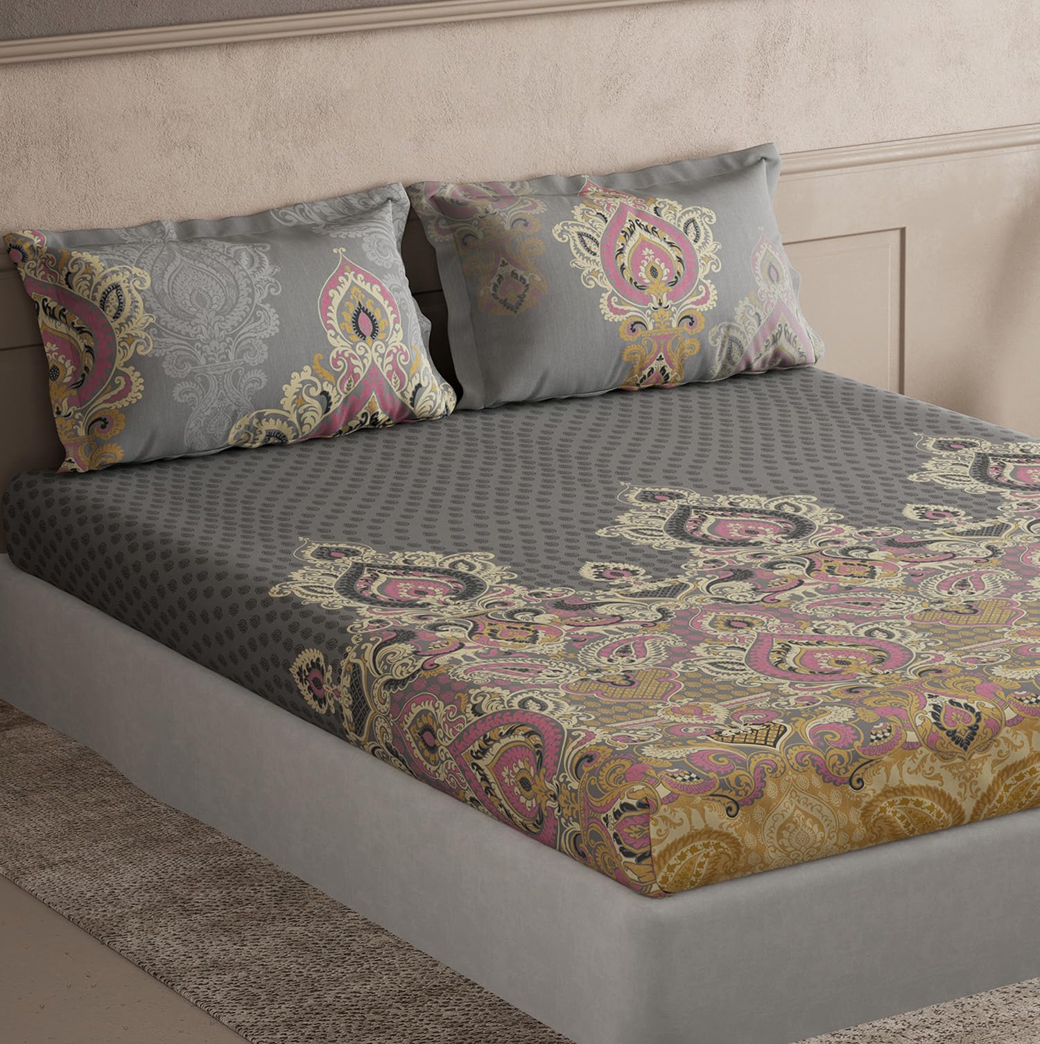 DDECOR - Maxima Collection 100% Cotton Ethnic Pattern 145TC Super King |274 CM X 274 CM| Grey