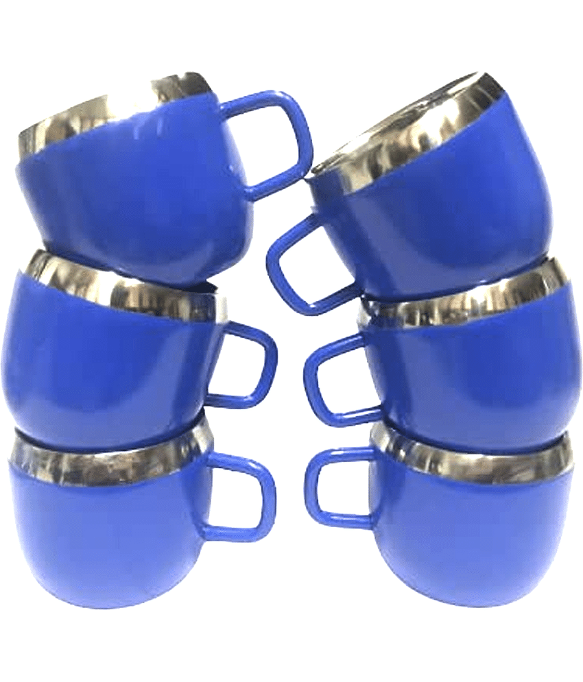 Dynore 6 Blue Cup Solid Steel Tea Cup 90 ml ( Pack of 6 )
