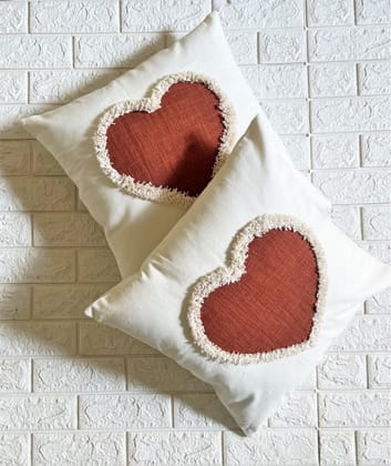 Indihomecraft Handicraft Cotton Cushion Cover - Hand Embroidery Decorative Art Boho Pillow Heart Shape Pillow Cover | Hand Stitch Square Shape 18X18 Inches Cushion Cover, Set of 3