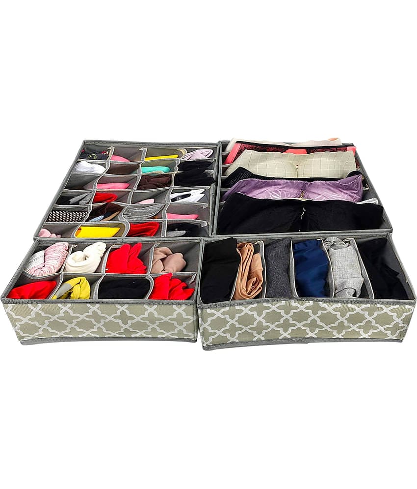 House of Quirk Set of 4 Foldable Storage Box Drawer Divider Organizer Closet Storage for Socks Bra Tie Scarfs