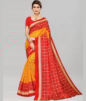 Samah Silk Printed Saree With Unstitched Blouse Piece ( Yellow )