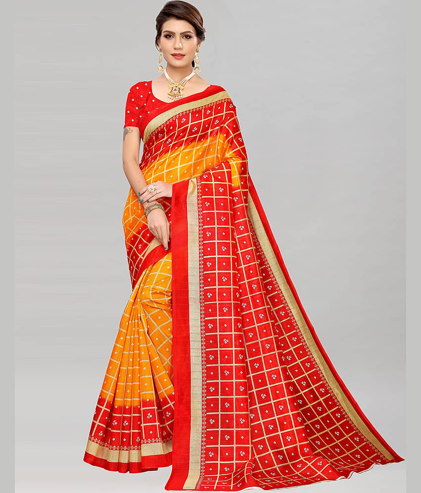 Samah Silk Printed Saree With Unstitched Blouse Piece ( Yellow )