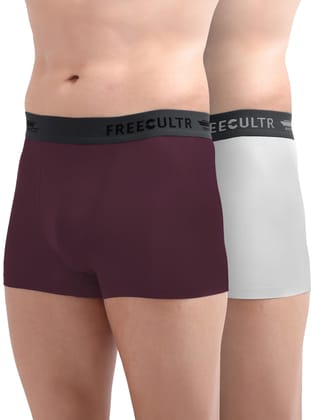 Freecultr Men's Underwear Anti Bacterial Micromodal Airsoft Trunk - Non Itch No Chaffing Sweat Proof -  Pack of 2-Sangria Wine,Cloud White