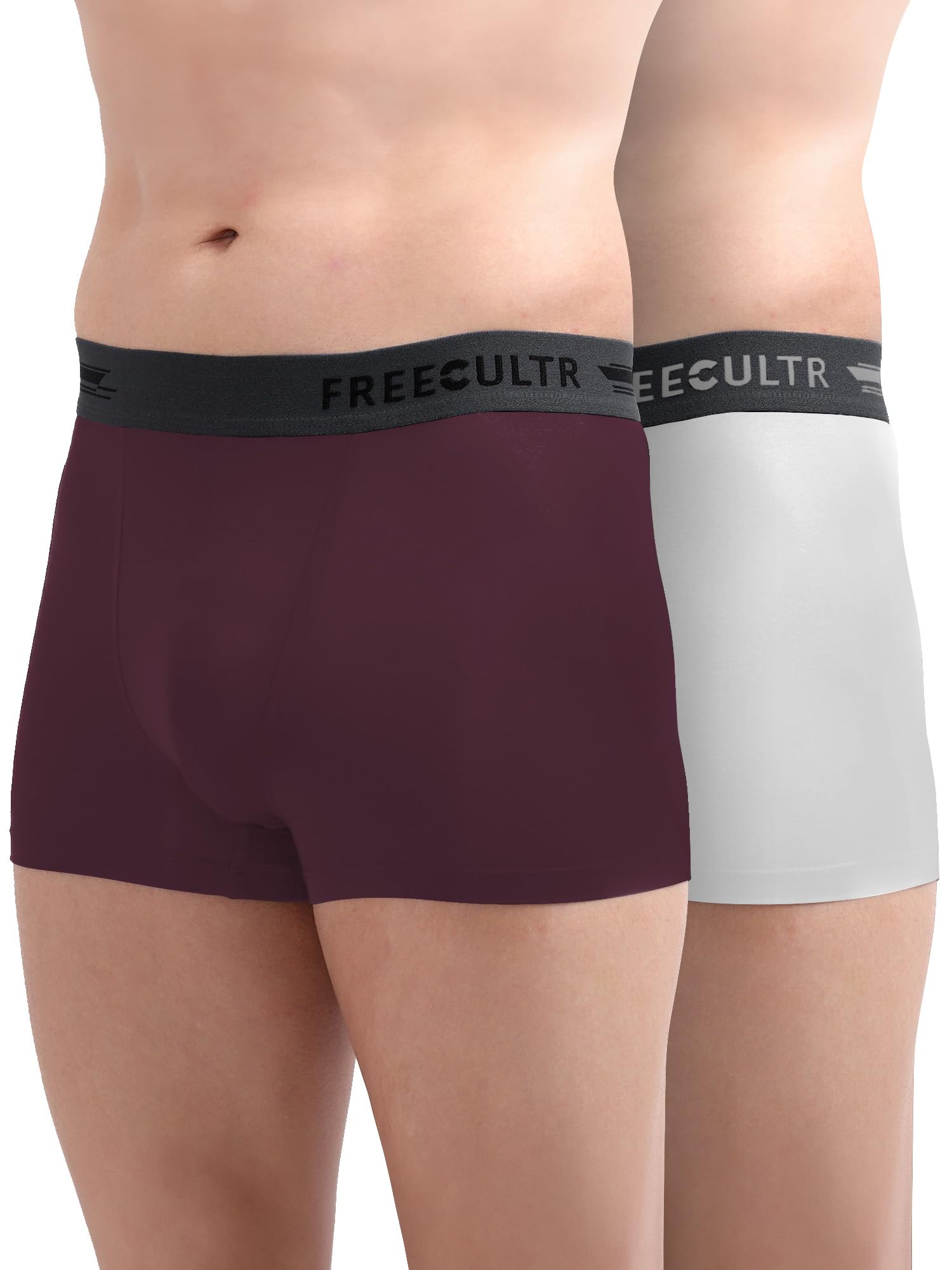 Freecultr Men's Underwear Anti Bacterial Micromodal Airsoft Trunk - Non Itch No Chaffing Sweat Proof - Pack of 2-Sangria Wine,Cloud White